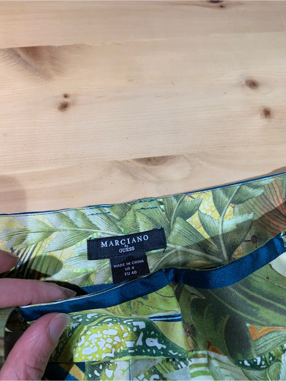 Marciano Tropical Leaf Print Pants in Green & Blue - Picture 3 of 3